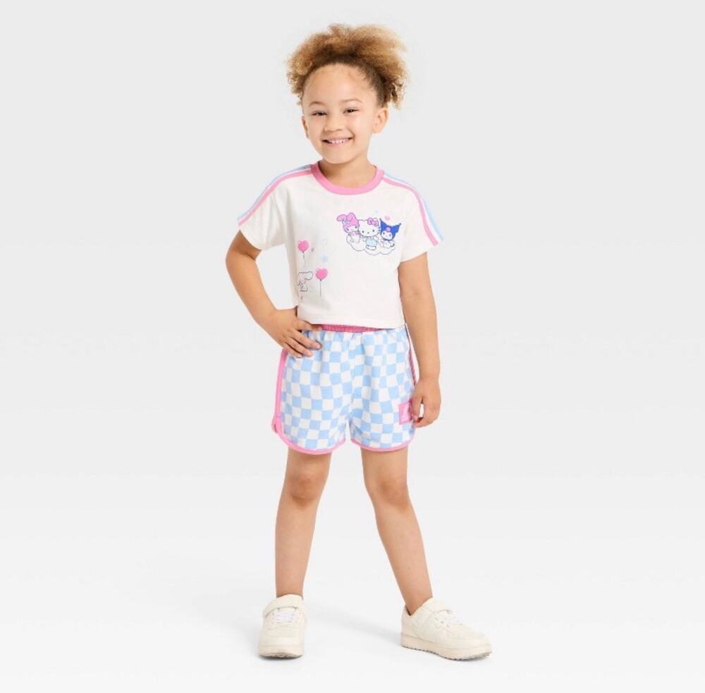 Hello Kitty Toddler Girls 2-Piece T-Shirt & Checker Shorts Set White Size 2T NWT